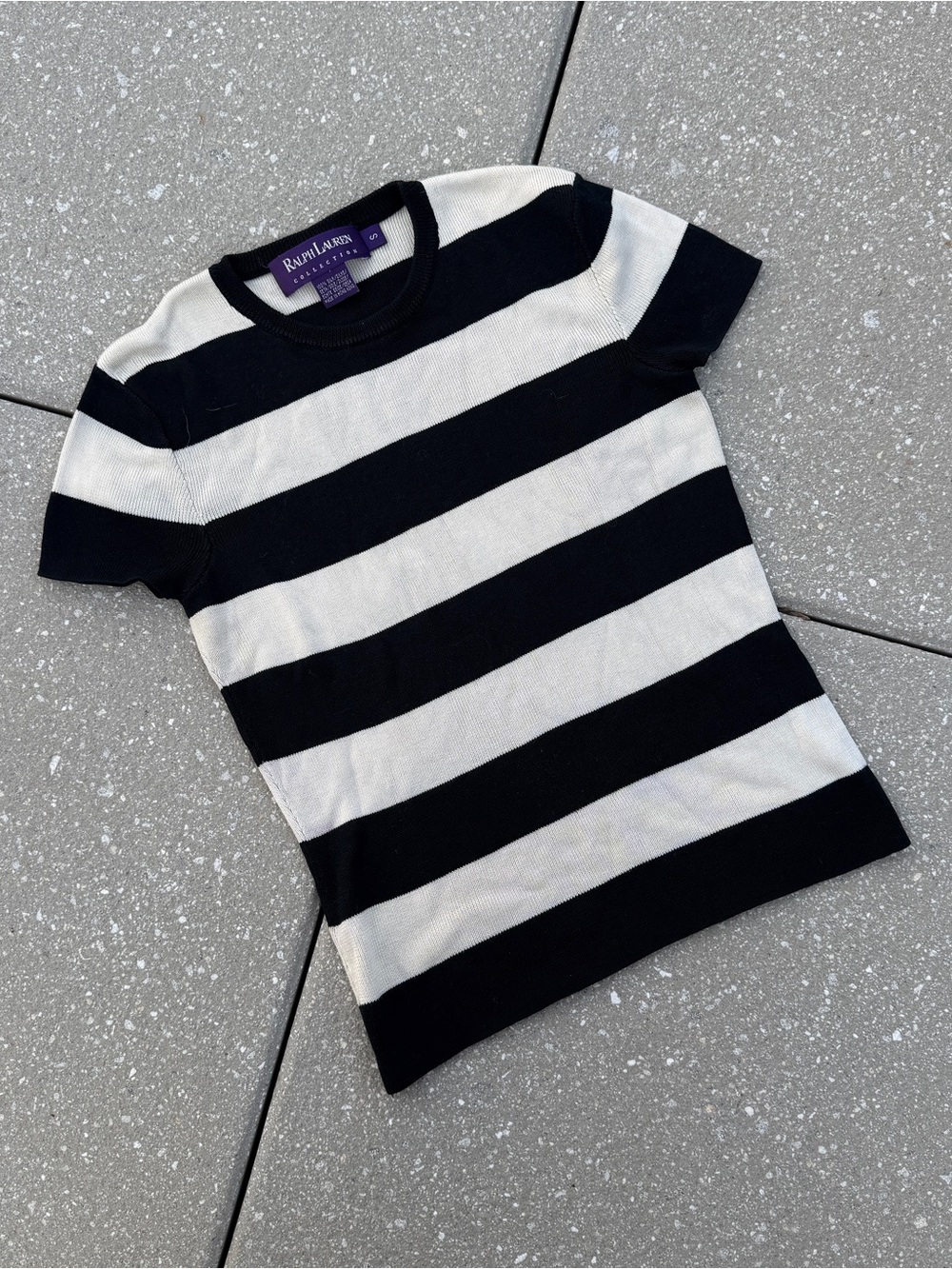 Ralph Lauren Purple Label Collection Silk Knit Striped Short Sleeve Top